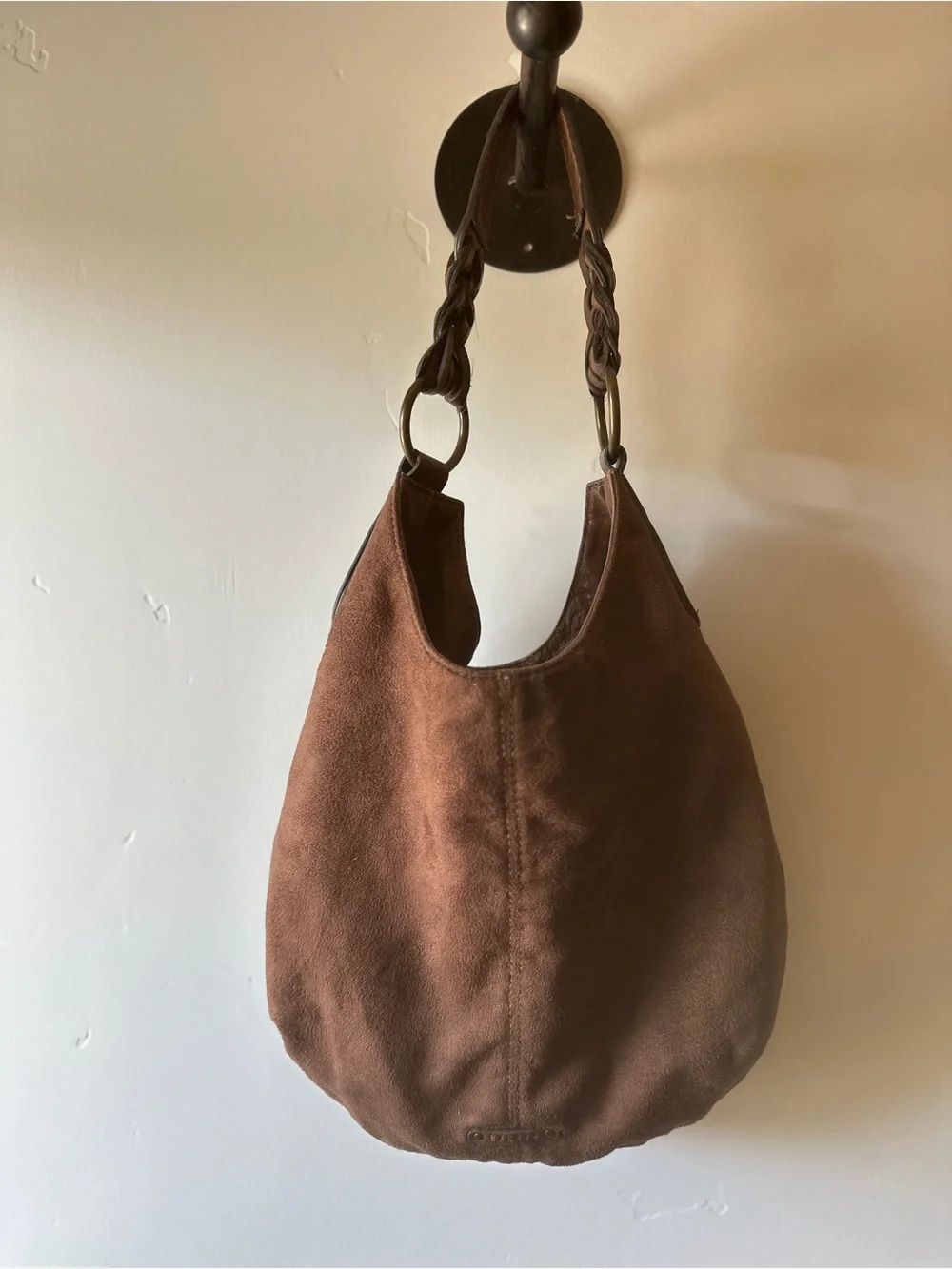Axcess Brown Suede Braided-Handle Hobo